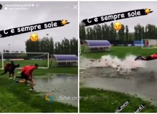 VIDEO/ Asgjë nuk e ndal portierin shkodran të Bolonjës, Molla tregon aftësitë me hedhjet në…ujë